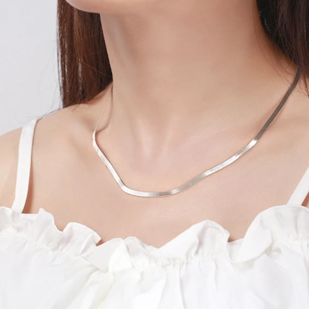 2pc Bundle 22 Inch Herringbone Necklace and Bracelet Combo, 925 Sterling Silver - Picture 4 of 9